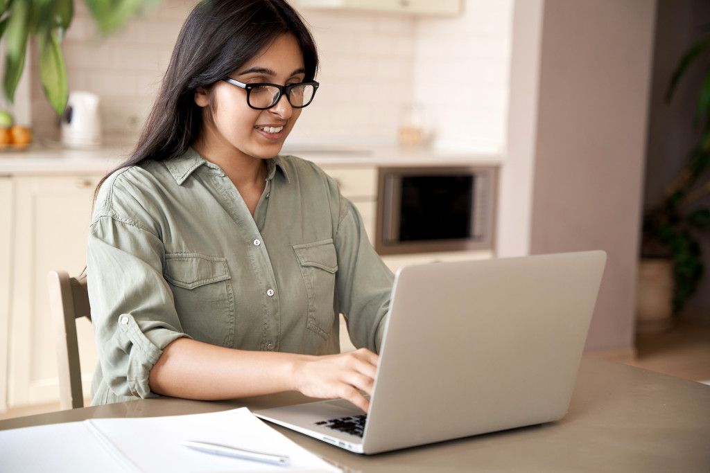 indian adult woman working from home