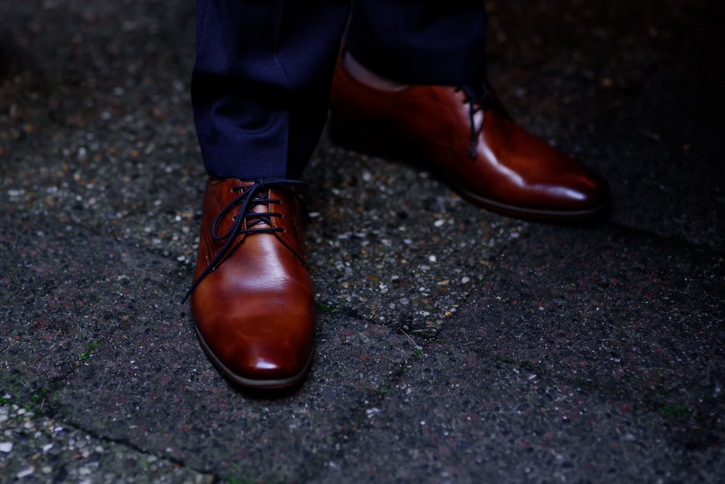 A well-fitted leather shoes for the groom