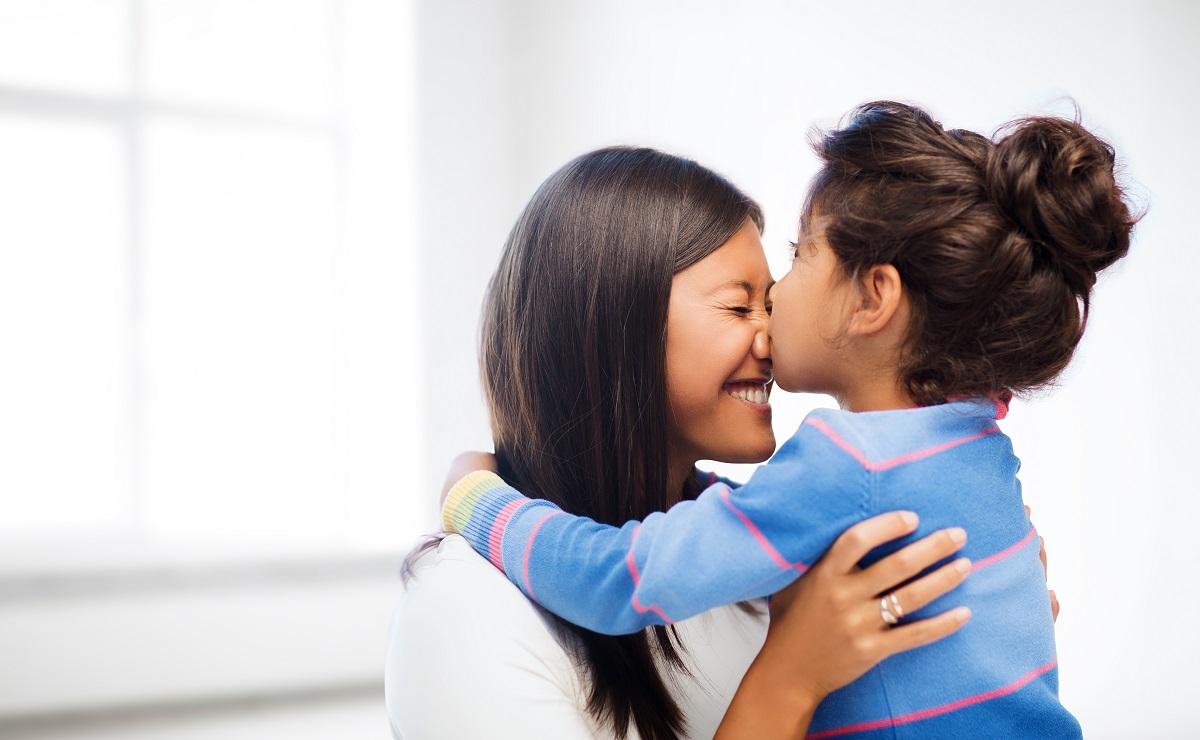 a kid kissing her mom's nose