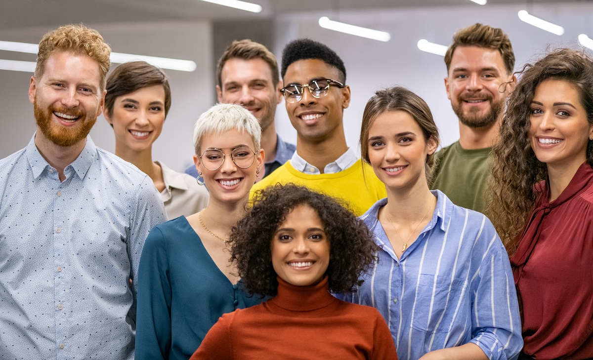 Diverse group of people working in an office.