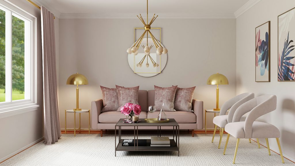 living room with feminine touches
